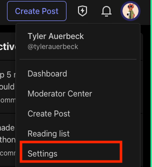 Account Dropdown Screen